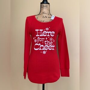 OLD NAVY Robbie Red 59% cotton thermal “HERE FOR THE CHEER” ladies top NWT